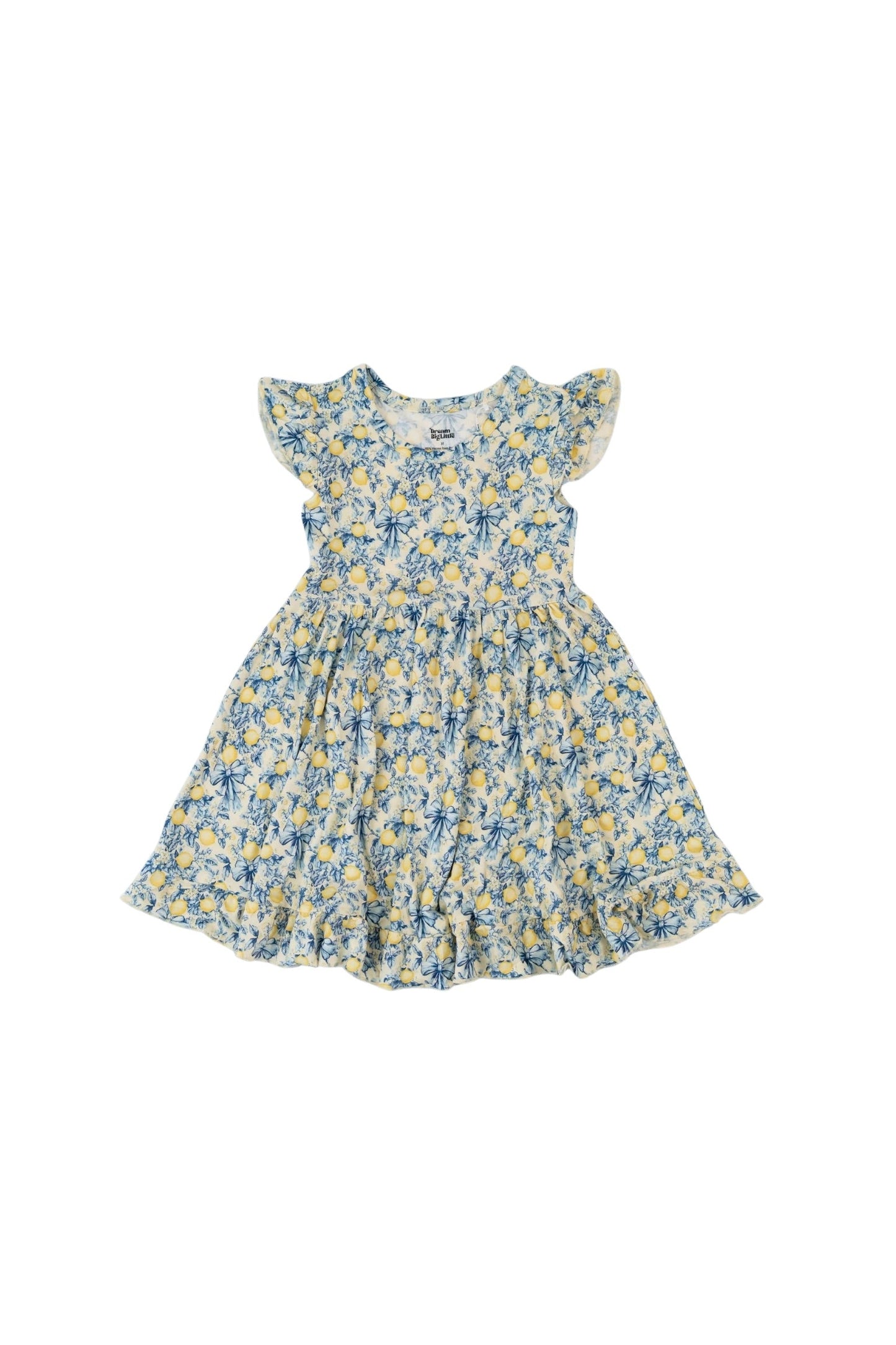 VINTAGE CITRUS TOILE CAP SLEEVE DREAM RUFFLE DRESS