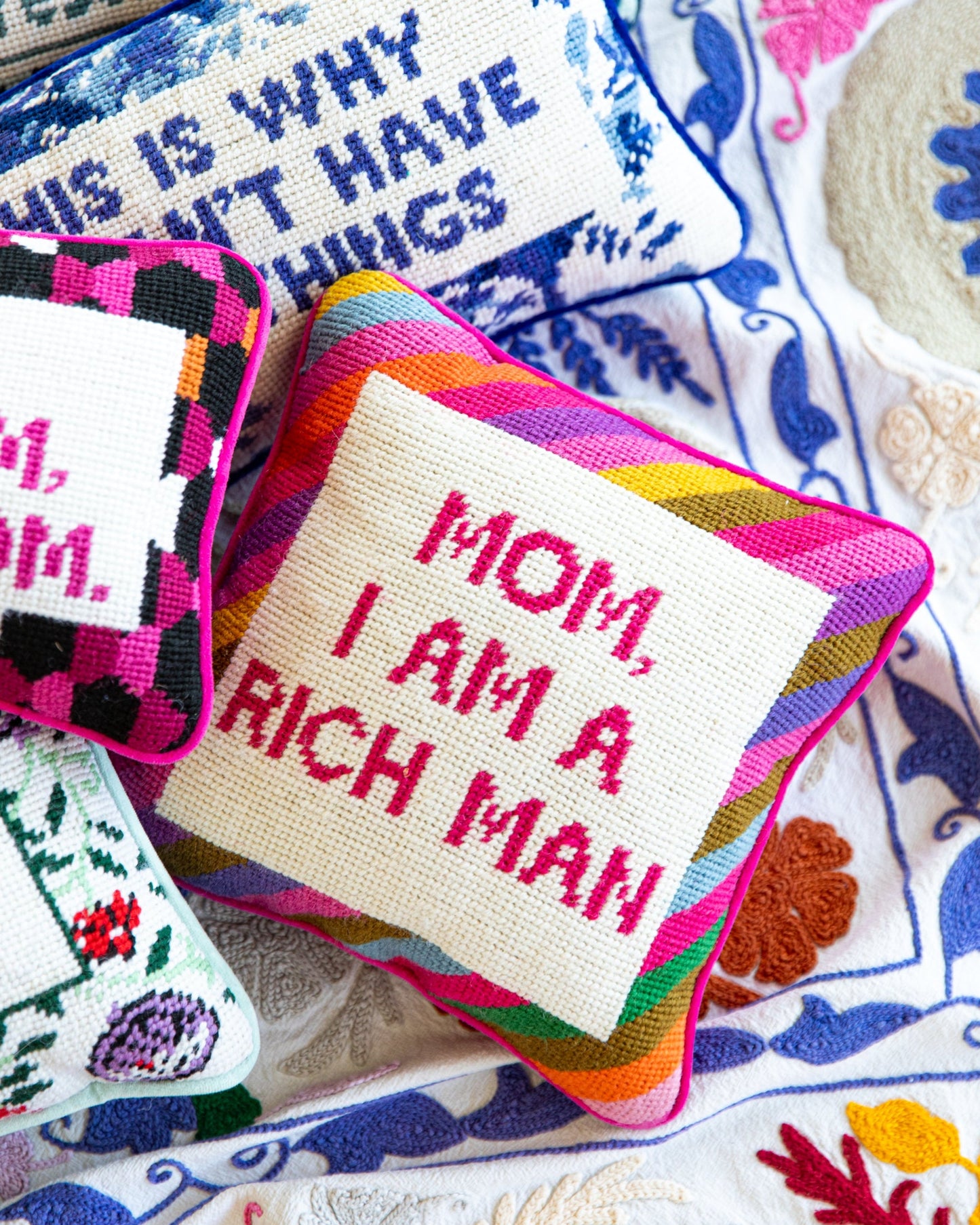 Rich Man Needlepoint Pillow
