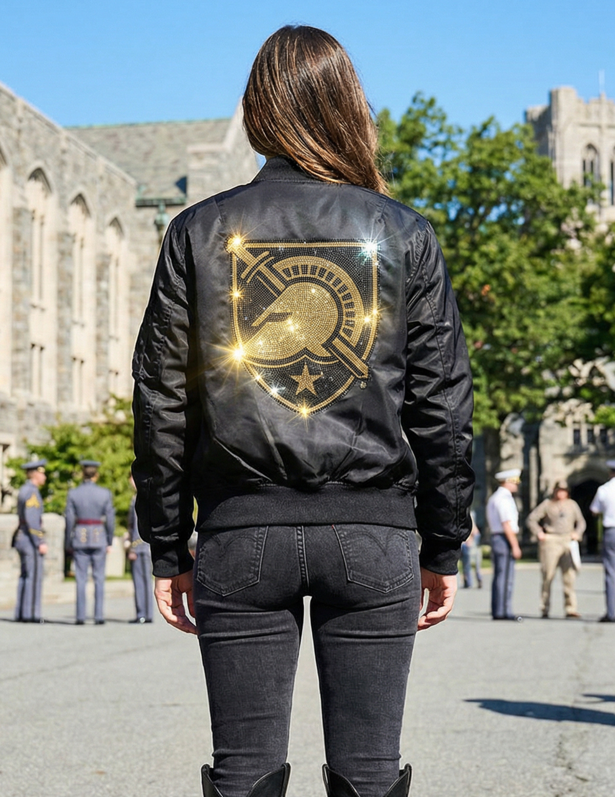 Army West Point Athena Shield Black Bomber Jacket