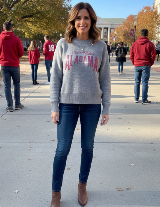 University of Alabama Crimson Tide Design Gray Crewneck Long Sleeve Sweater