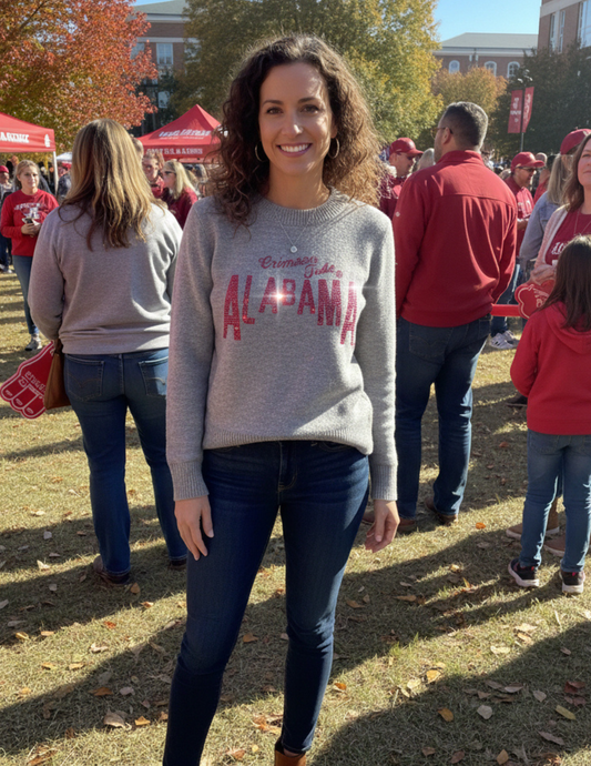 University of Alabama Crimson Tide Design Gray Crewneck Long Sleeve Sweater