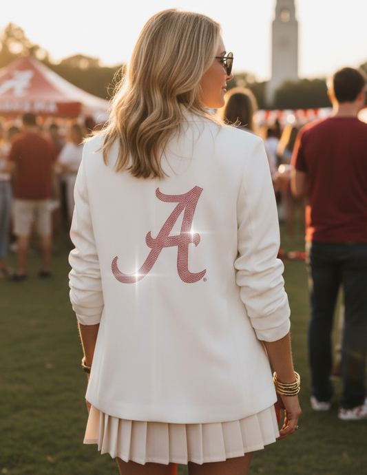 University of Alabama A Logo Ruched White Blazer