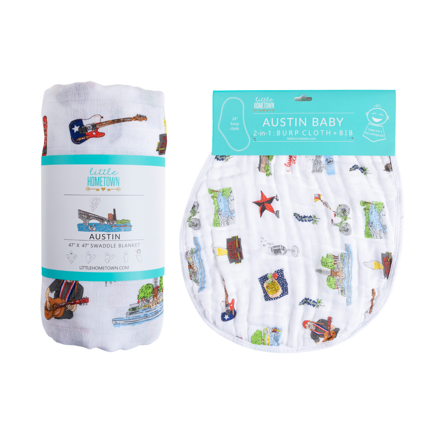Austin Baby Gift Set: Muslin Swaddle & Bib | Organic Cotton