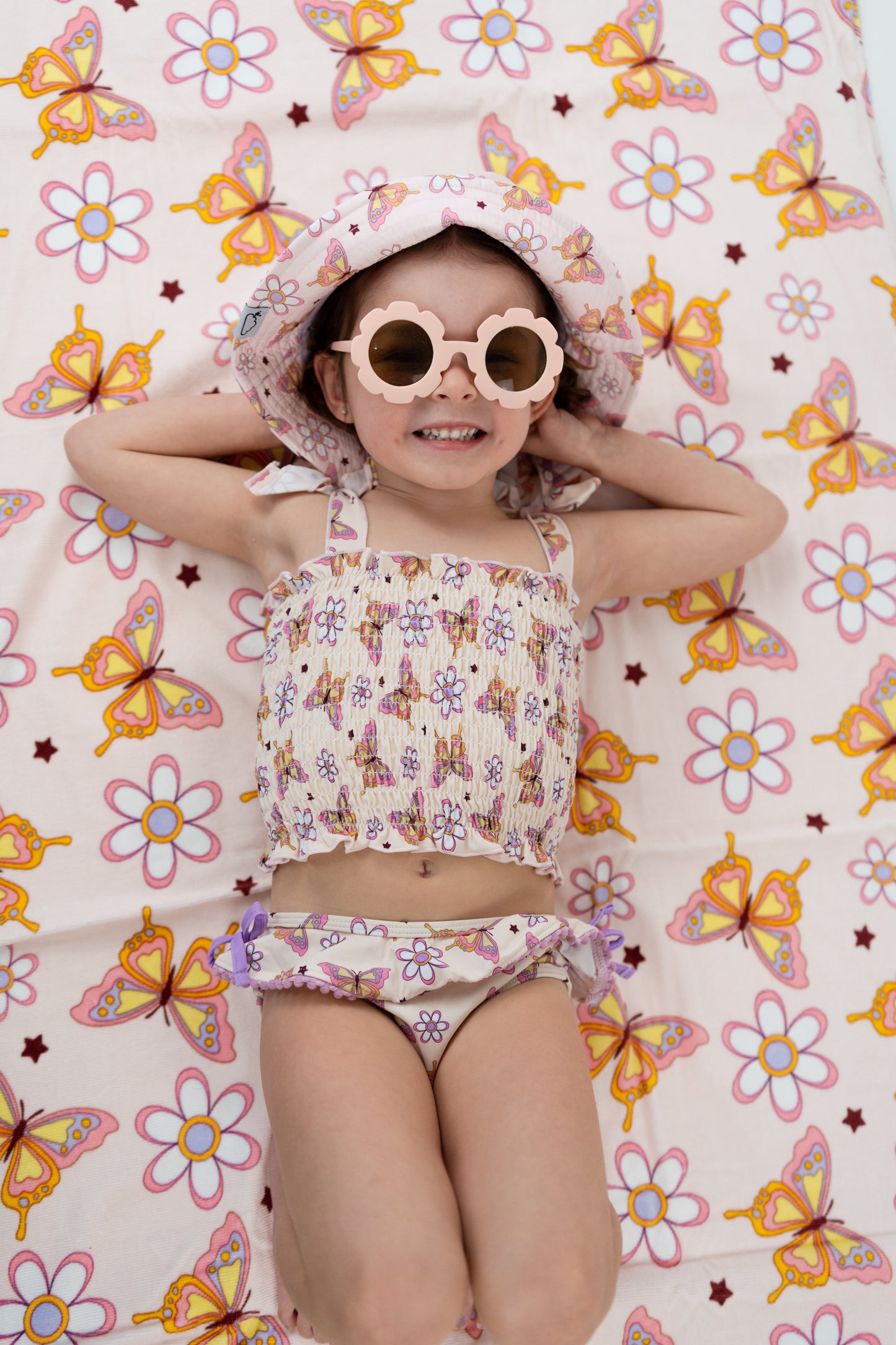 BLOSSOMIN’ BUTTERFLY DREAM SMOCKED TANKINI TWO PIECE SWIM SUIT