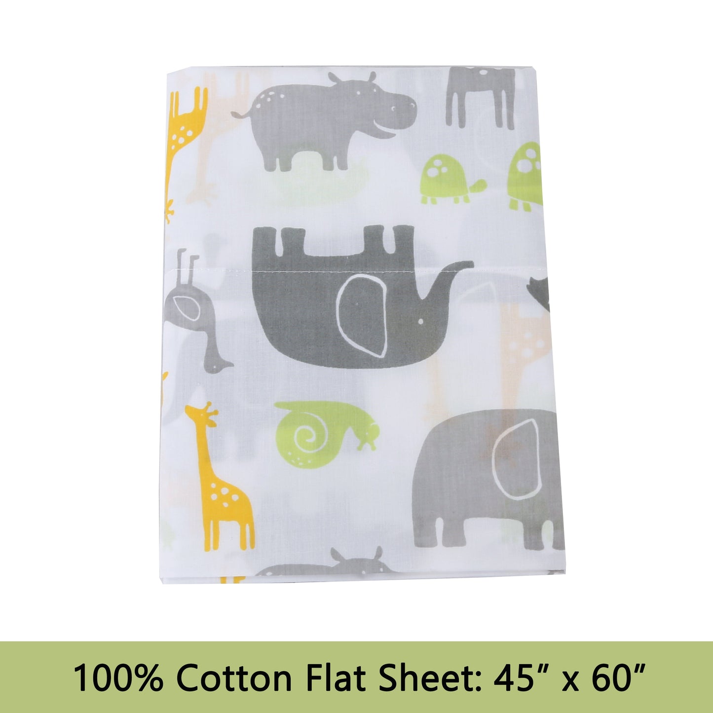 3-Piece Crib/Toddler Cotton Sheet Set Grey Yellow Safari Fun Animals Elephant Giraffe Hippo