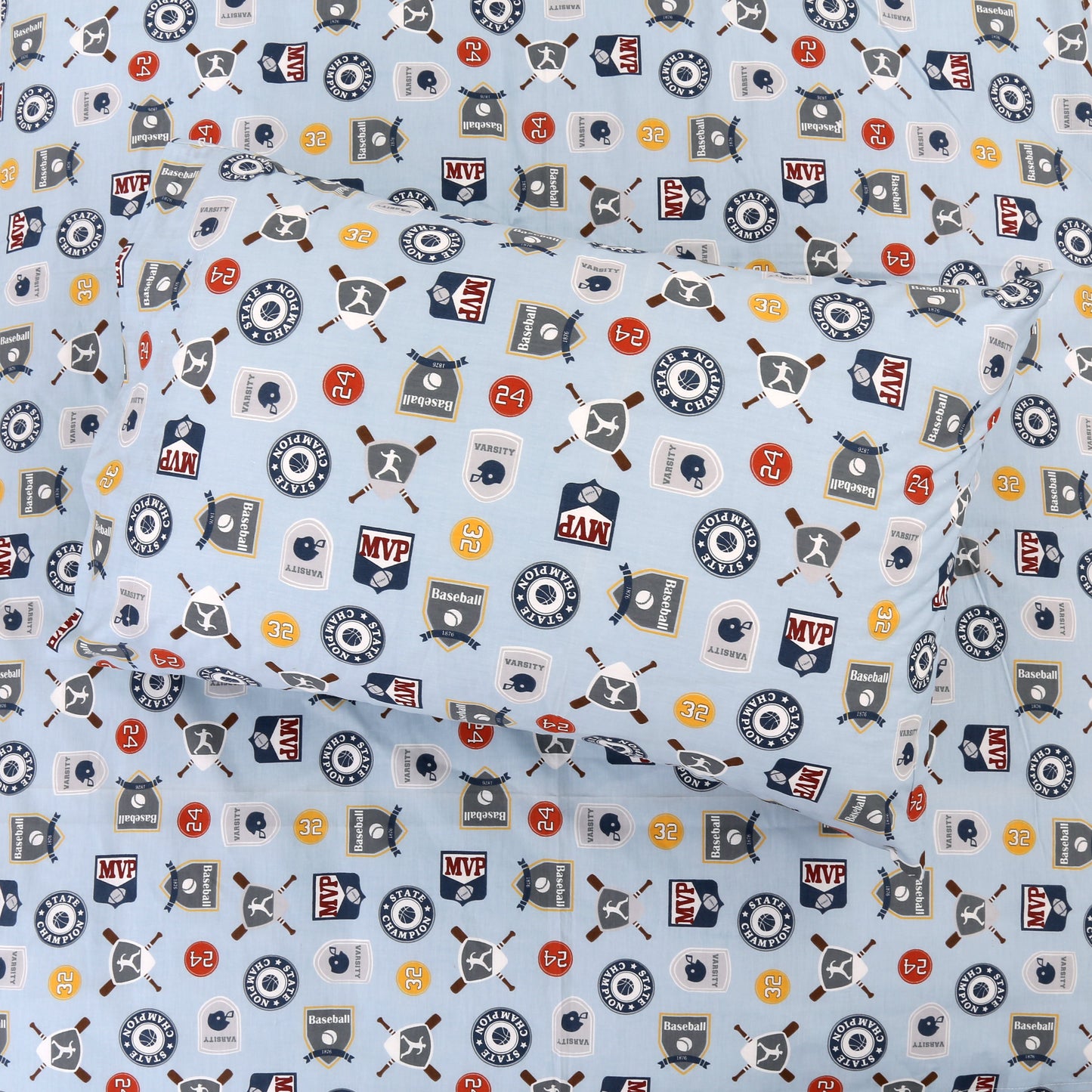 3-Piece Crib/Toddler Cotton Sheet Set Blue MVP Sports #32 #24 Basketball Baseball Football