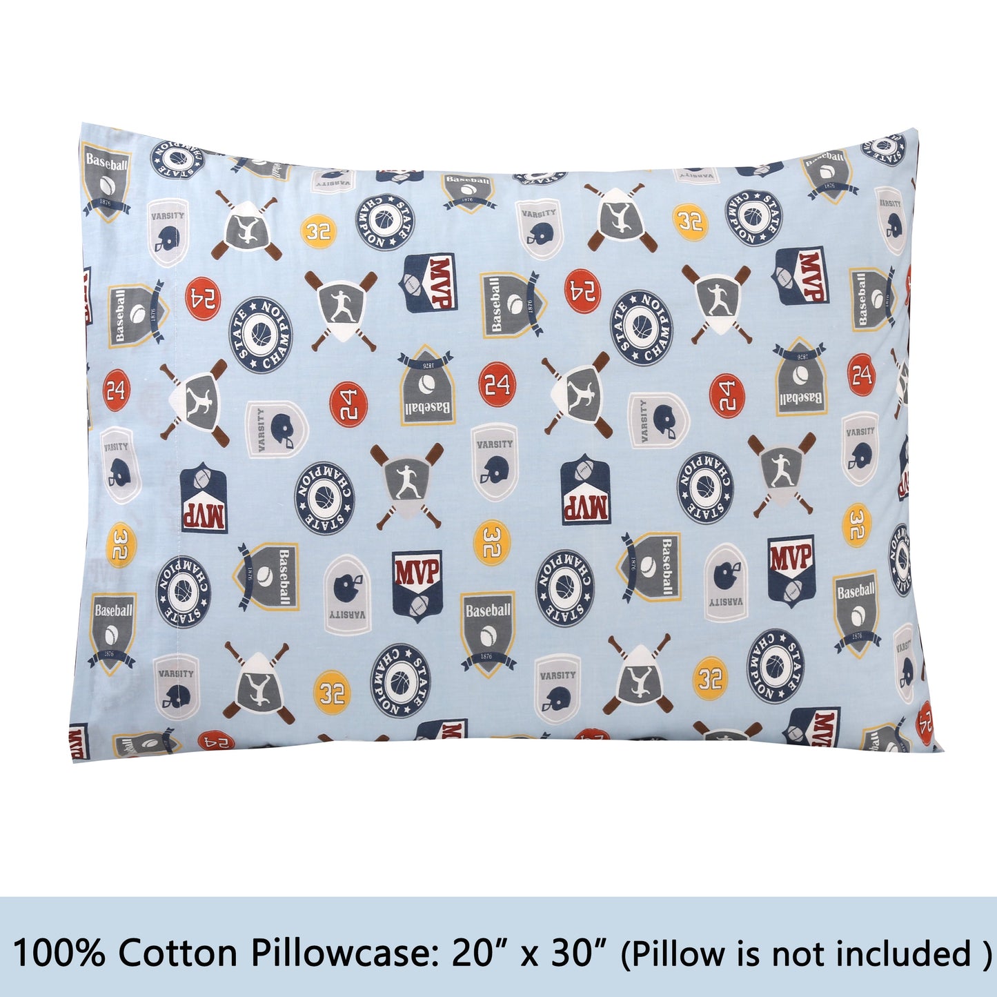 3-Piece Crib/Toddler Cotton Sheet Set Blue MVP Sports #32 #24 Basketball Baseball Football