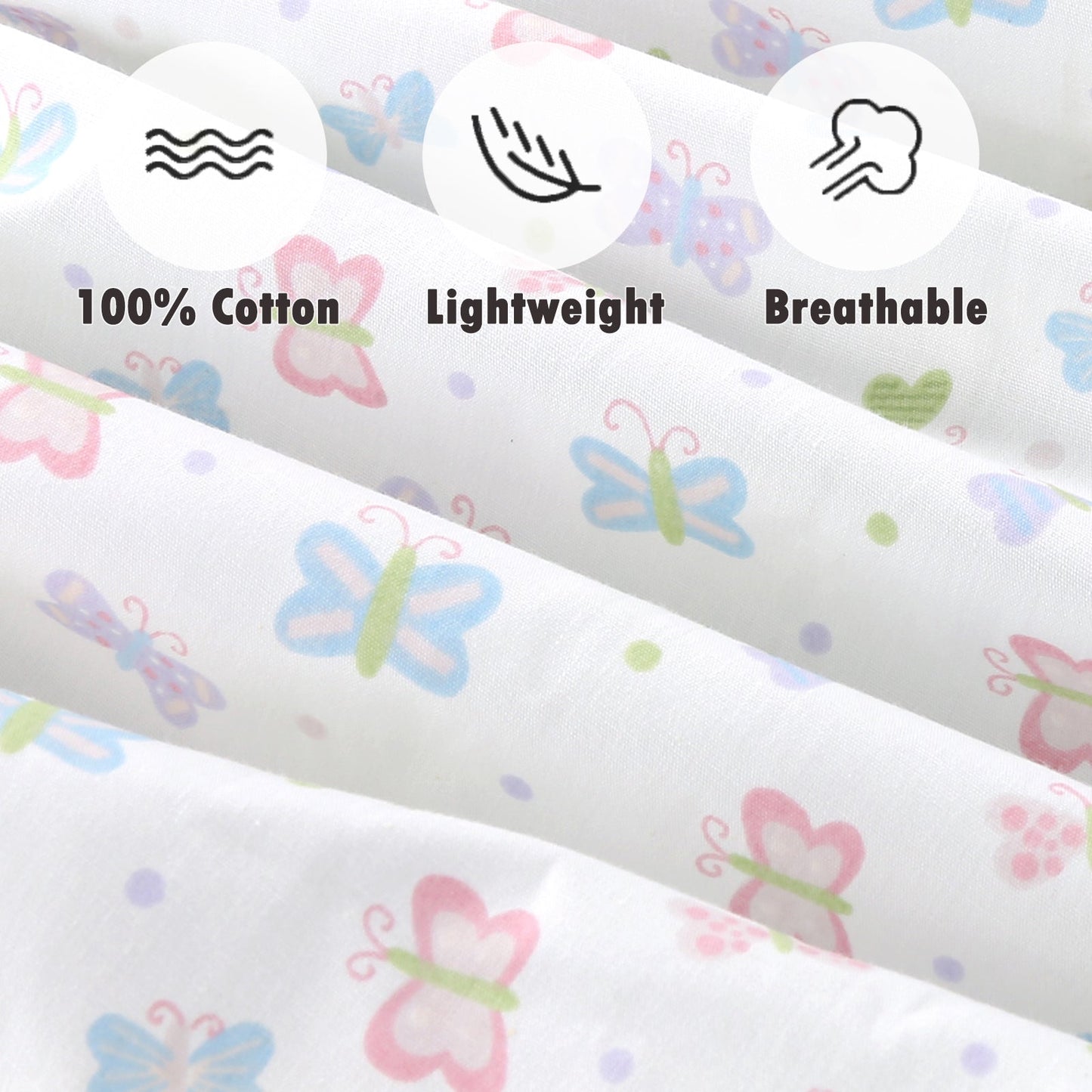 3 Piece Crib/Toddler Cotton Fitted Sheets Pastel Pink Purple Butterfly Floral Blossoms
