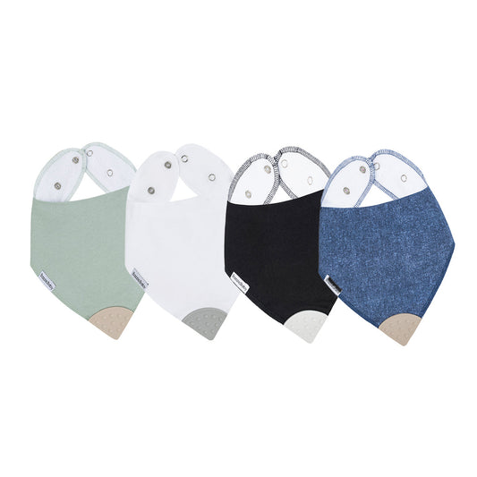 Classic Denim & Sage BandaBib with Teether 4-Pack