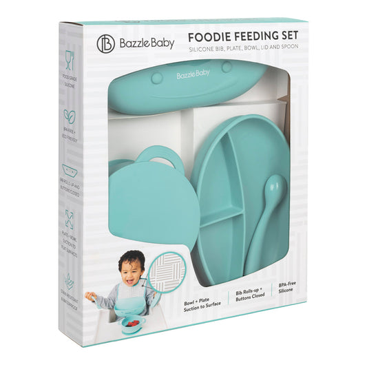 Foodie® Feeding Set: Geo Stripe and Mint in box
