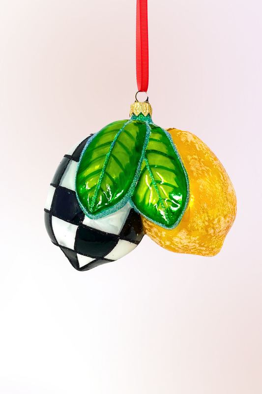 Black Checkered Lemons Polish Glass Ornament