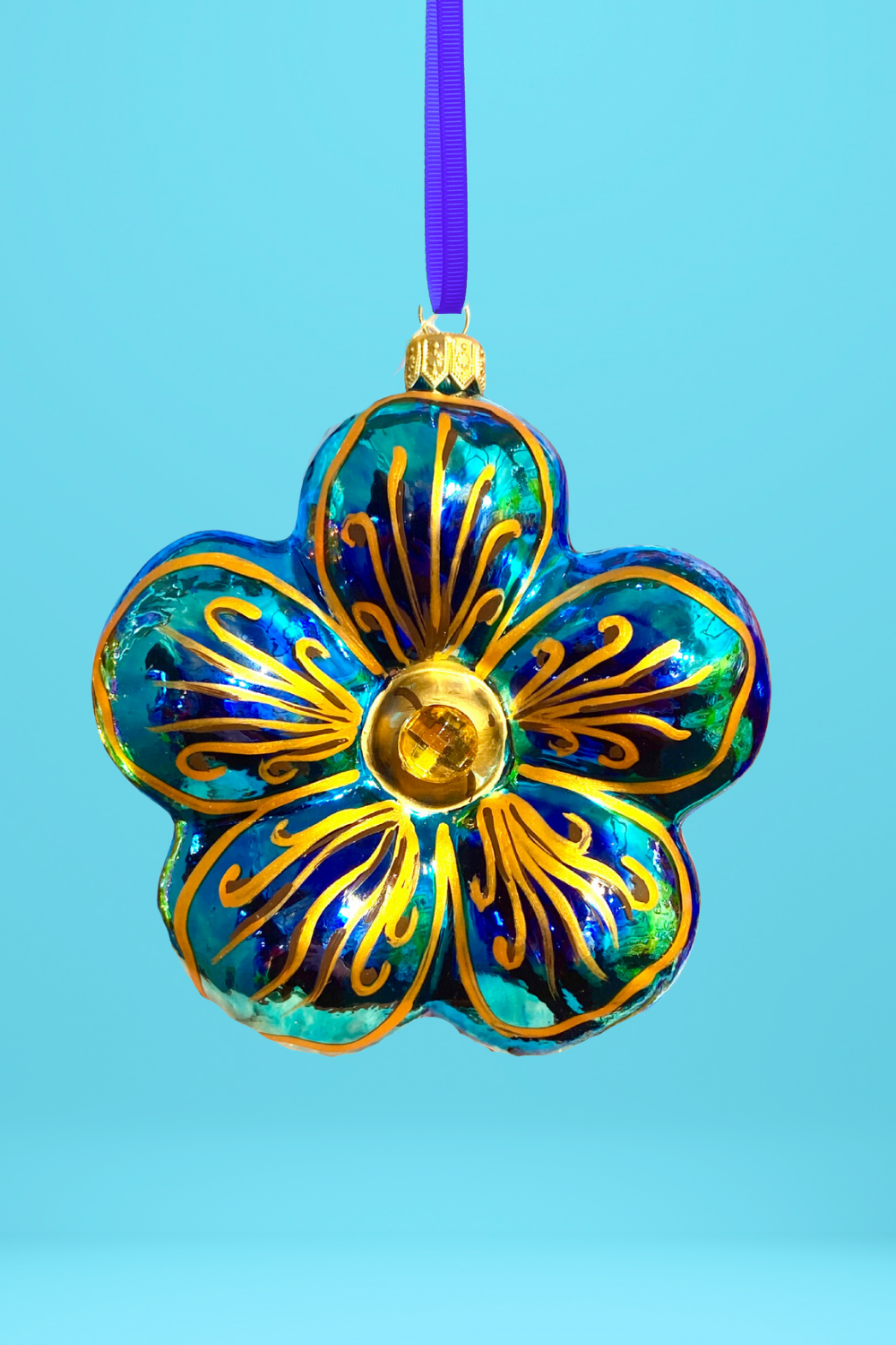 Topaz Hibiscus Polish Glass Ornament