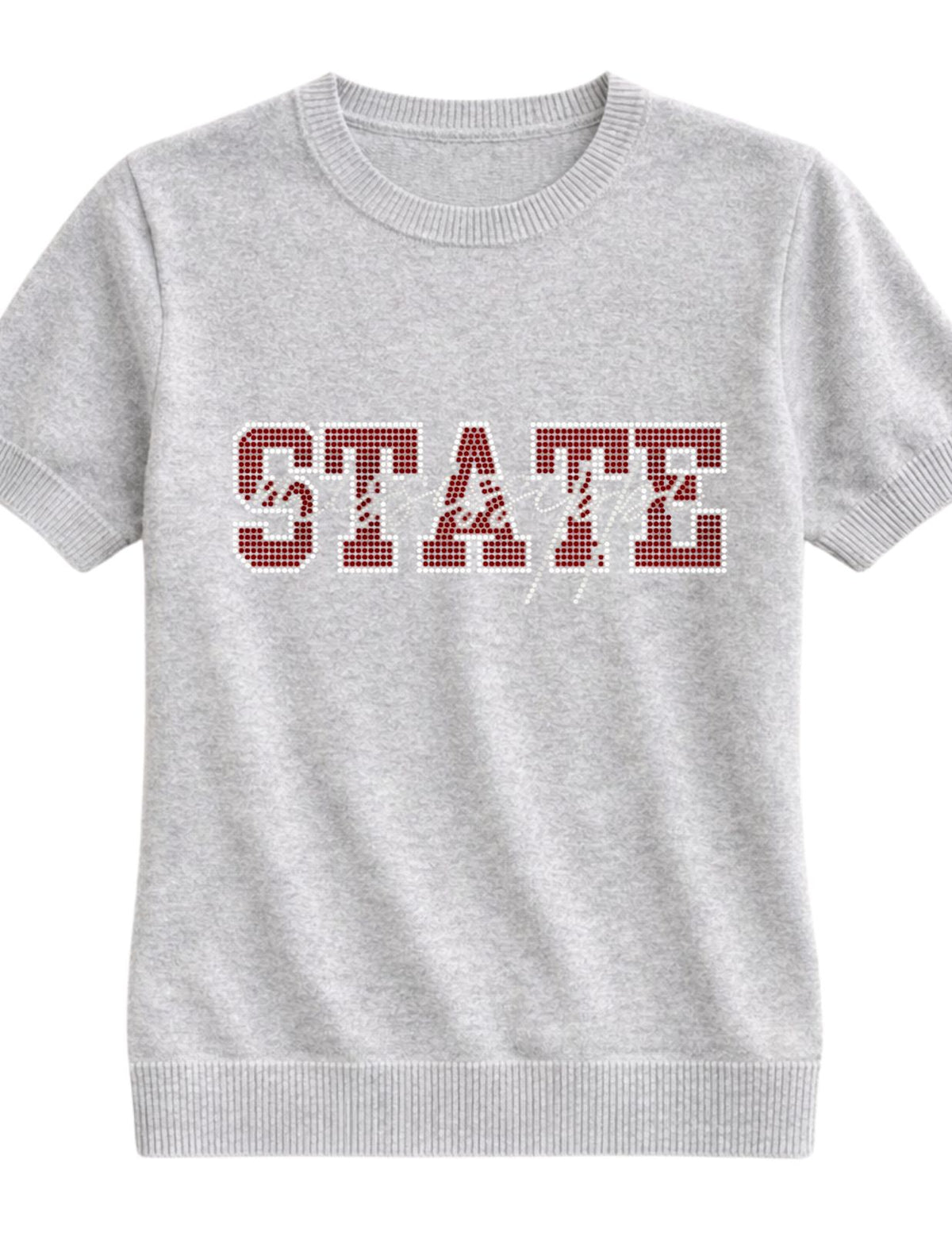 Mississippi State Script Gray Short Sleeve Sweater