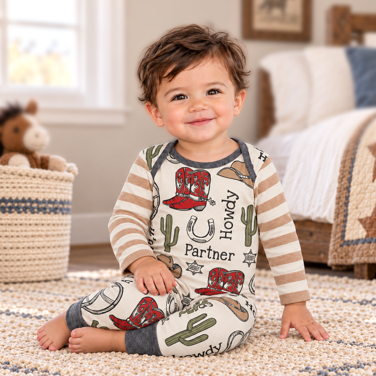 Western Cowboy Howdy Partner Cotton Romper