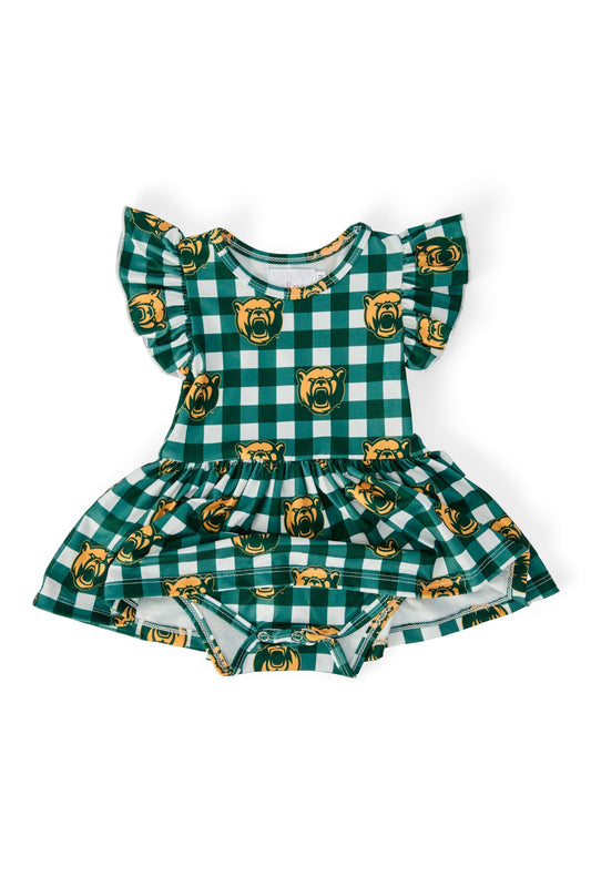Baylor Plaid Bear S/S Flutter Twirl Bodysuit