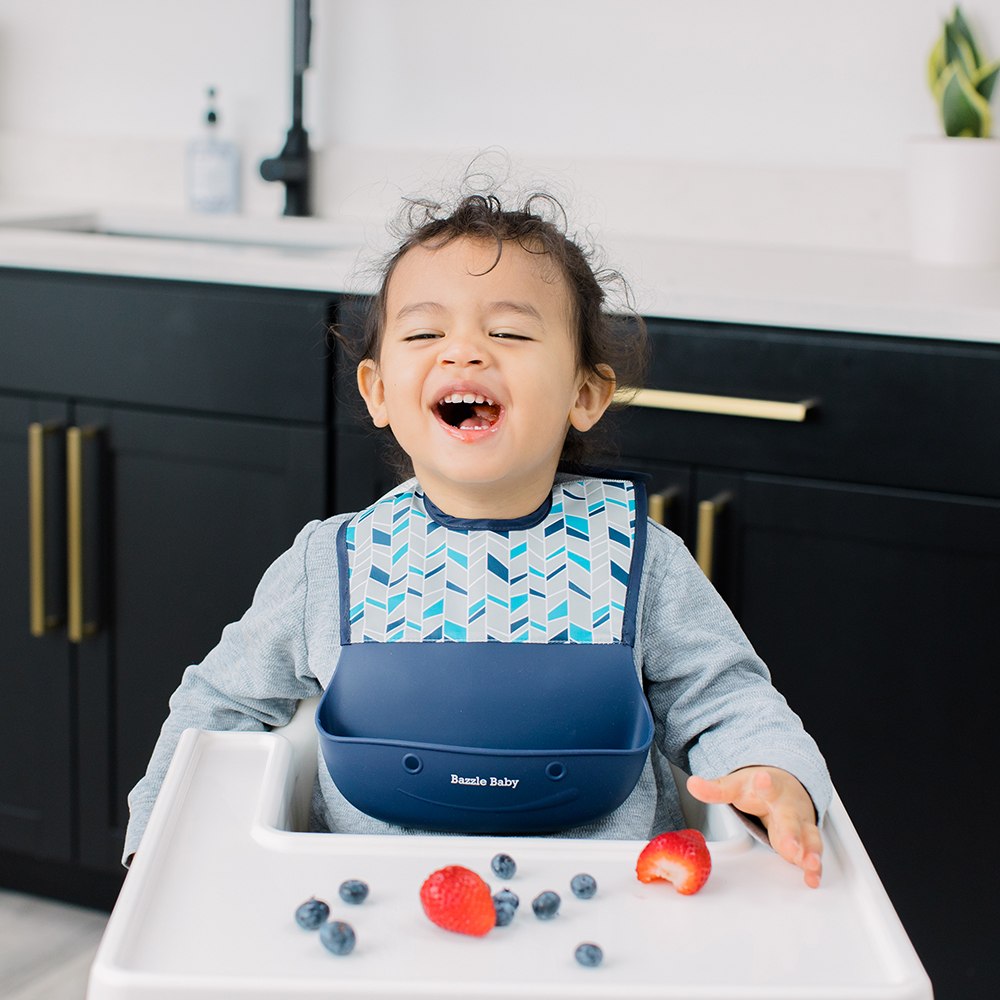 Foodie® Bib -  Roll Up & Button Closed Bib 2-Pack: Silicone + Fabric