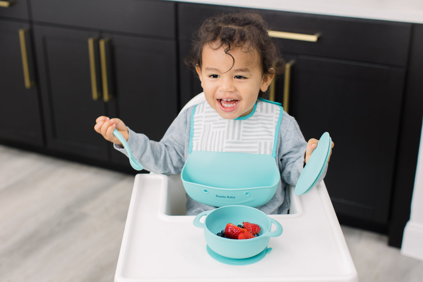Foodie® Feeding Set: Geo Stripe and Mint in box