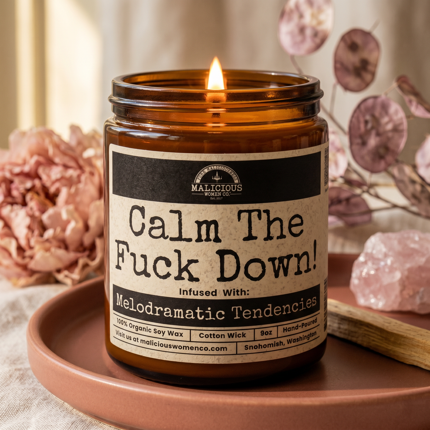 Calm The F*ck Down | Scent: Sugared Pine | 9oz Funny Candle | Malicious Women Co