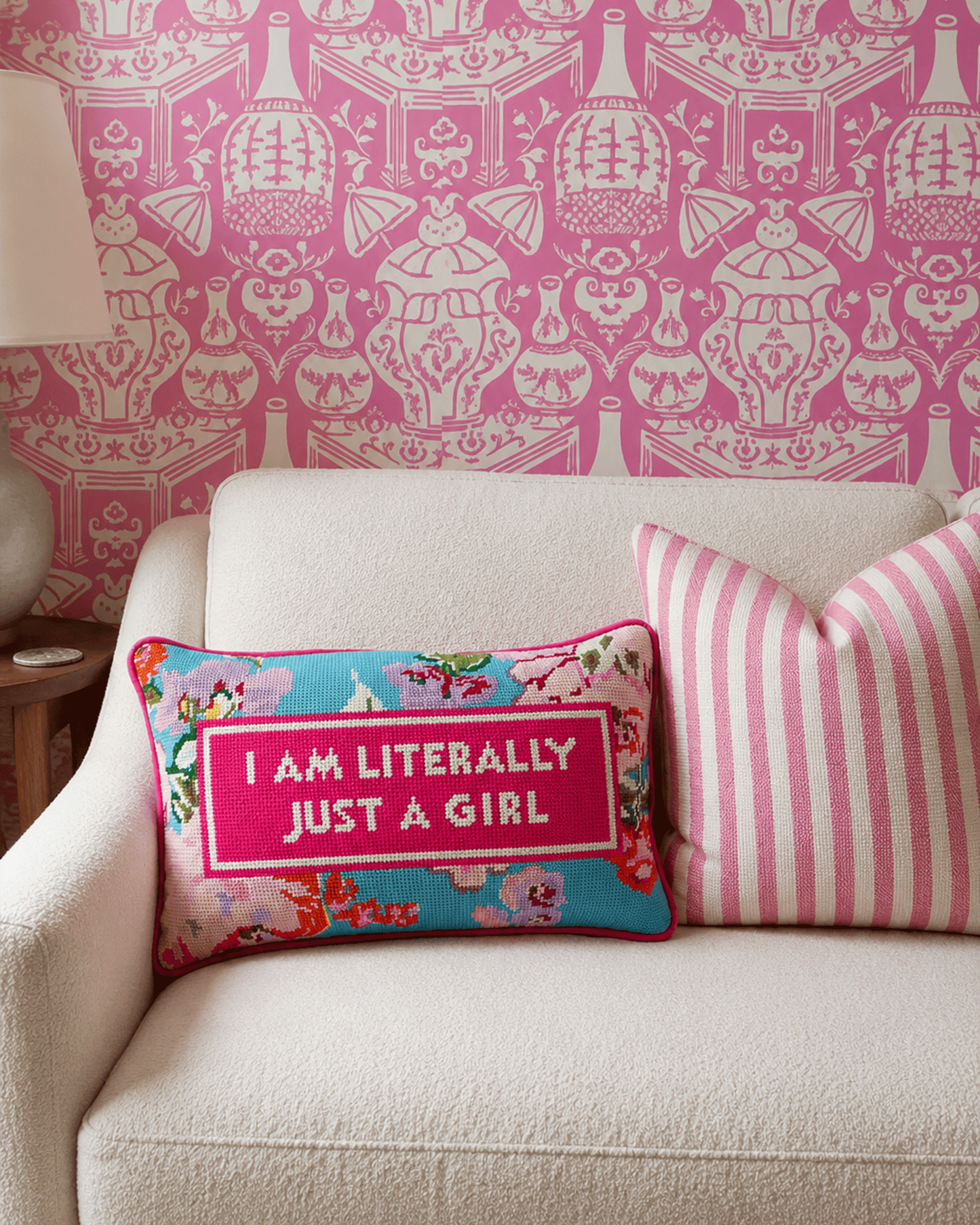 Just A Girl Needlepoint Pillow