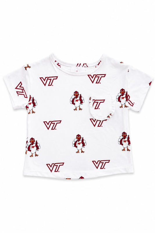 Virginia Tech White Hokie Ruffle Pocket Tee