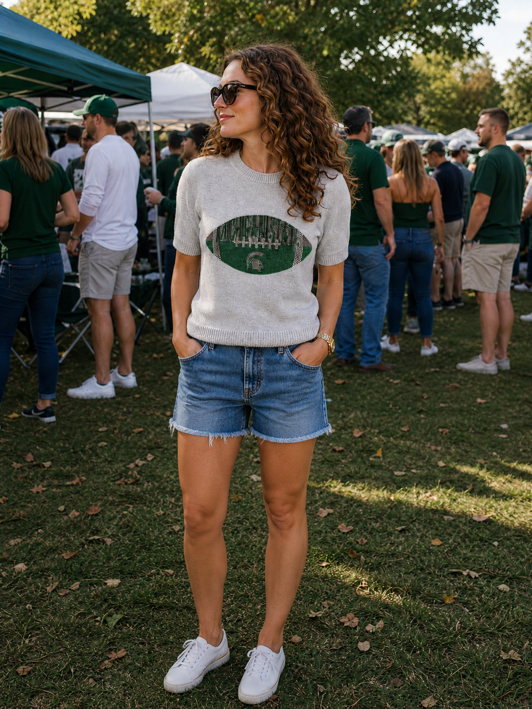 Michigan State Football Grey Short Sleeve Sweater