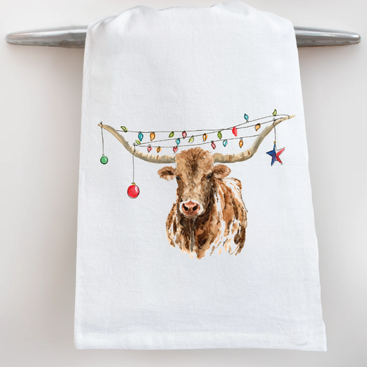 Christmas Longhorn Tea Towel