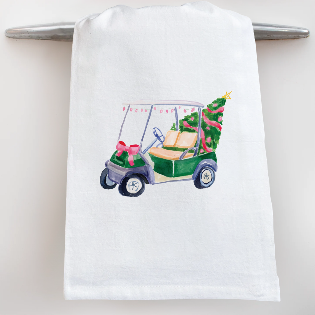 Christmas Golf Cart Tea Towel