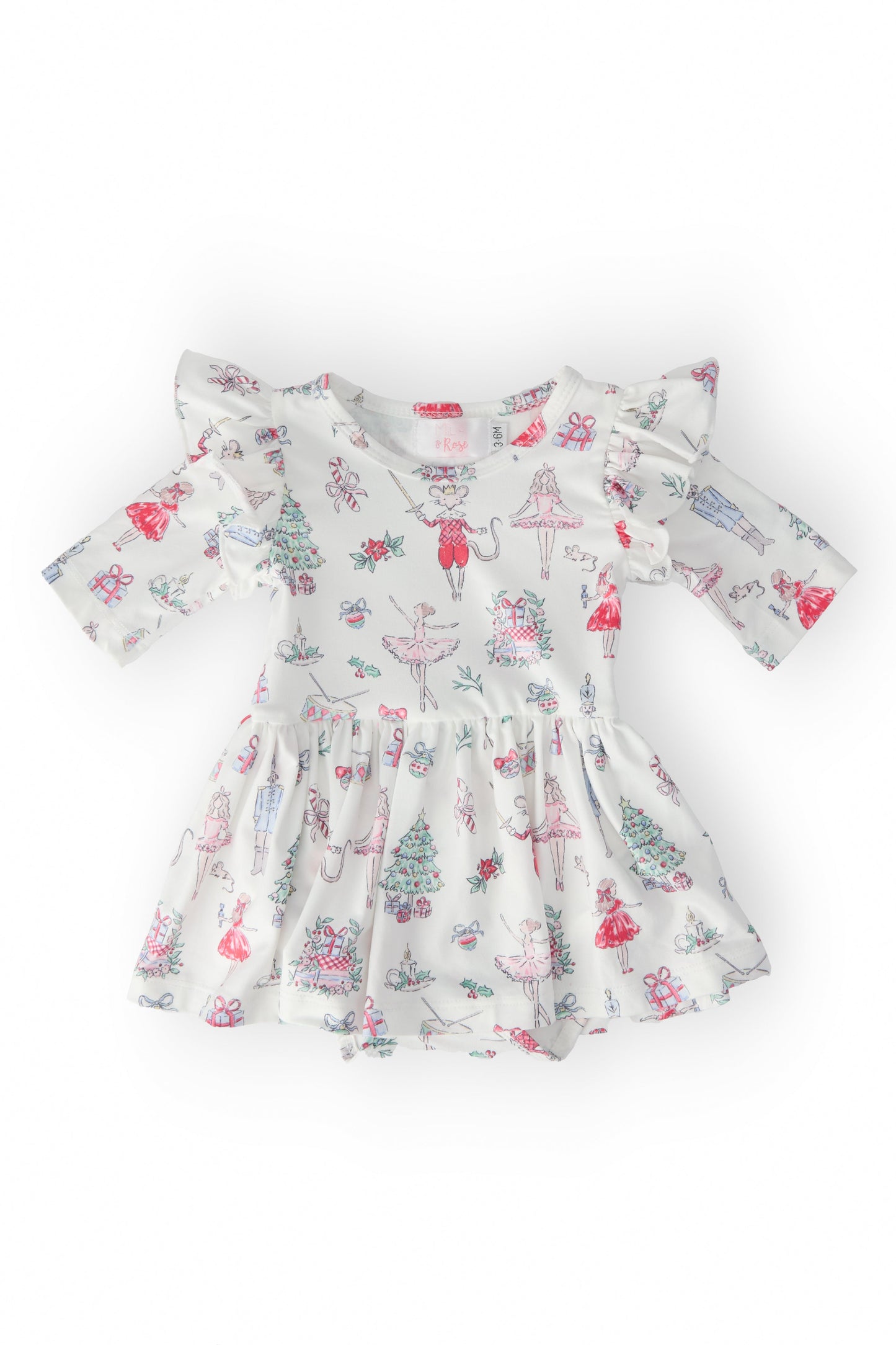 Clara's Christmas 3/4 Sleeve Flutter Twirl Bodysuit