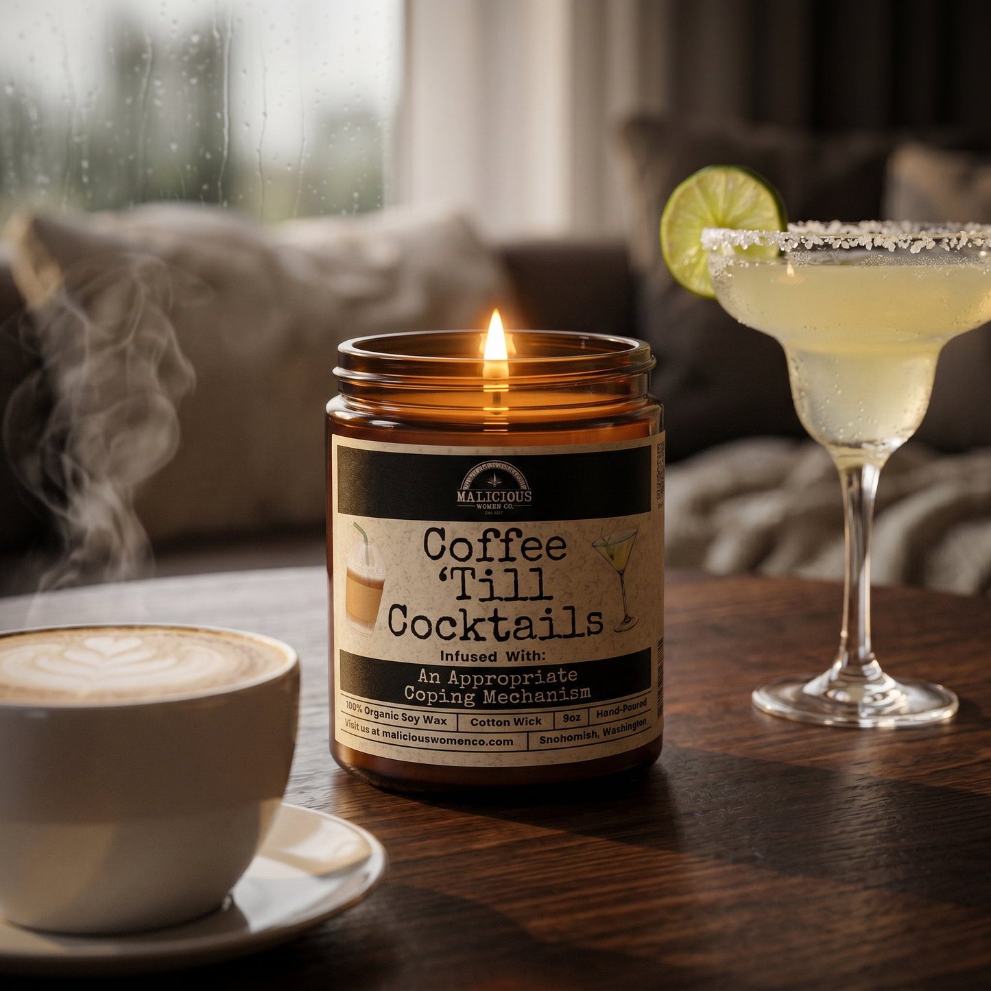 Coffee Til Cocktails | Scent: Berry Bellini | 9oz Funny Candle | Malicious Women Co