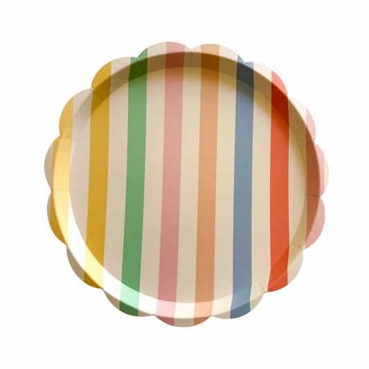 Colorful Striped Scalloped Dinner Plates, 12pcs