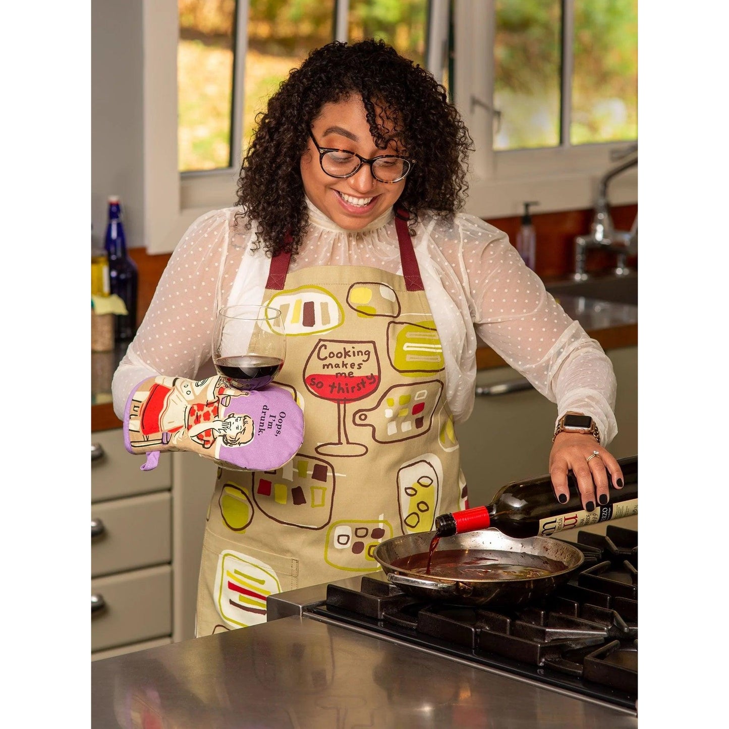 Cooking Makes Me So Thirsty Funny Cooking and BBQ Apron Unisex 2 Pockets Adjustable Strap 100%  | BlueQ at GetBullish