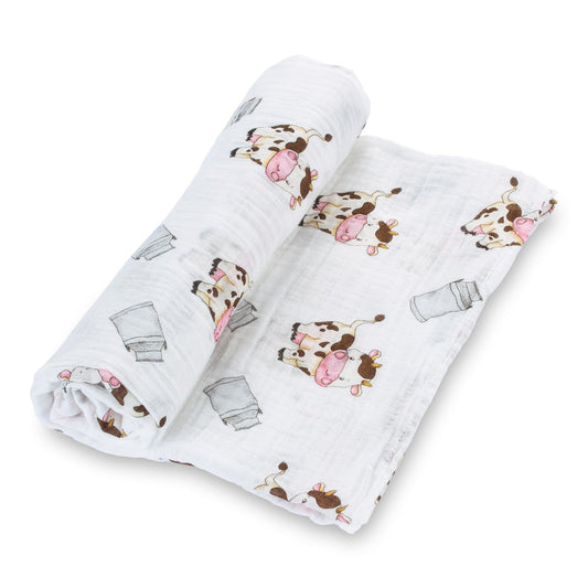 The Cow Goes MOO Farm Baby Muslin Swaddle Blanket