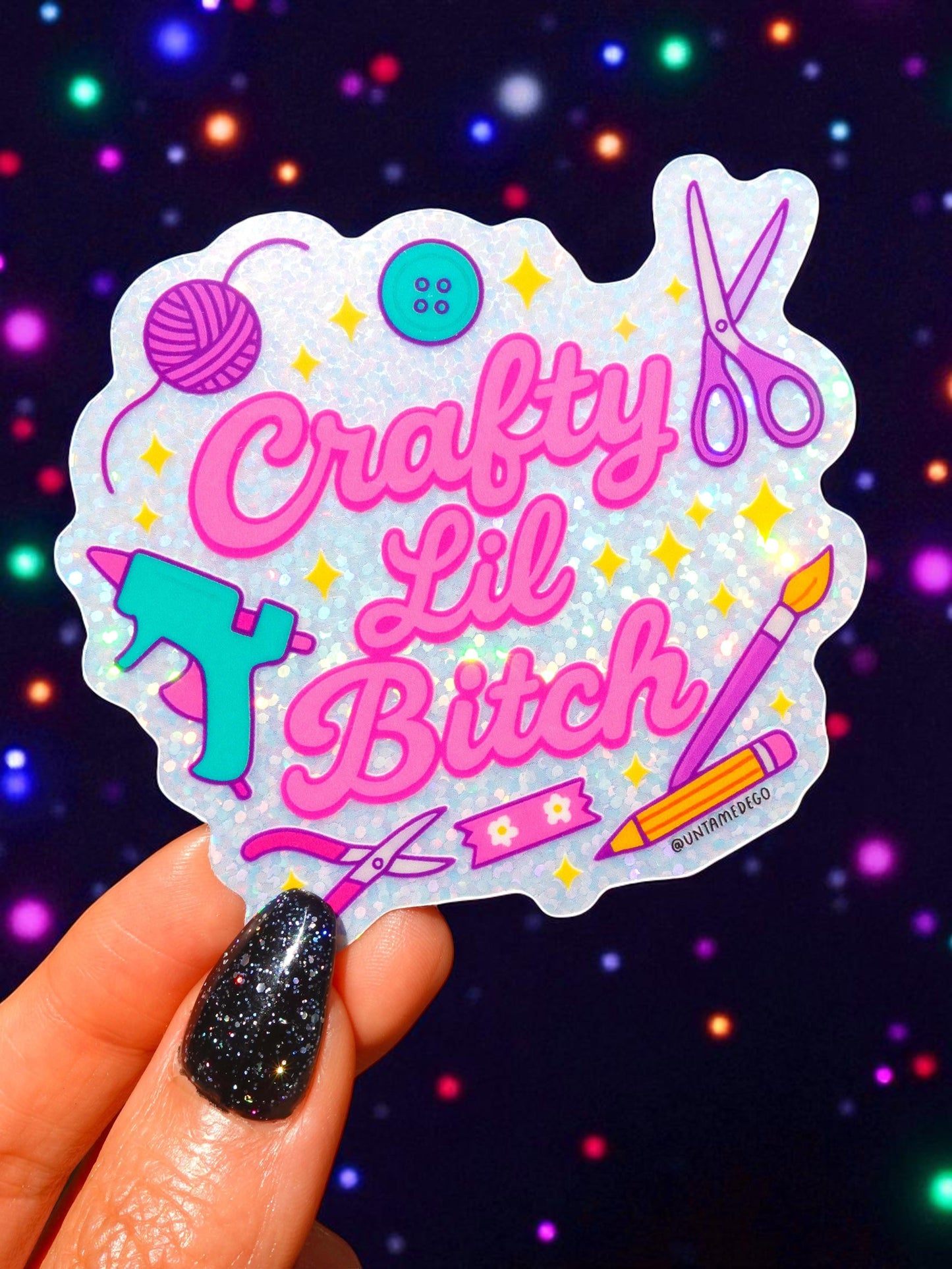 Crafty Lil Bitch- Glitter Holographic Vinyl  Sticker