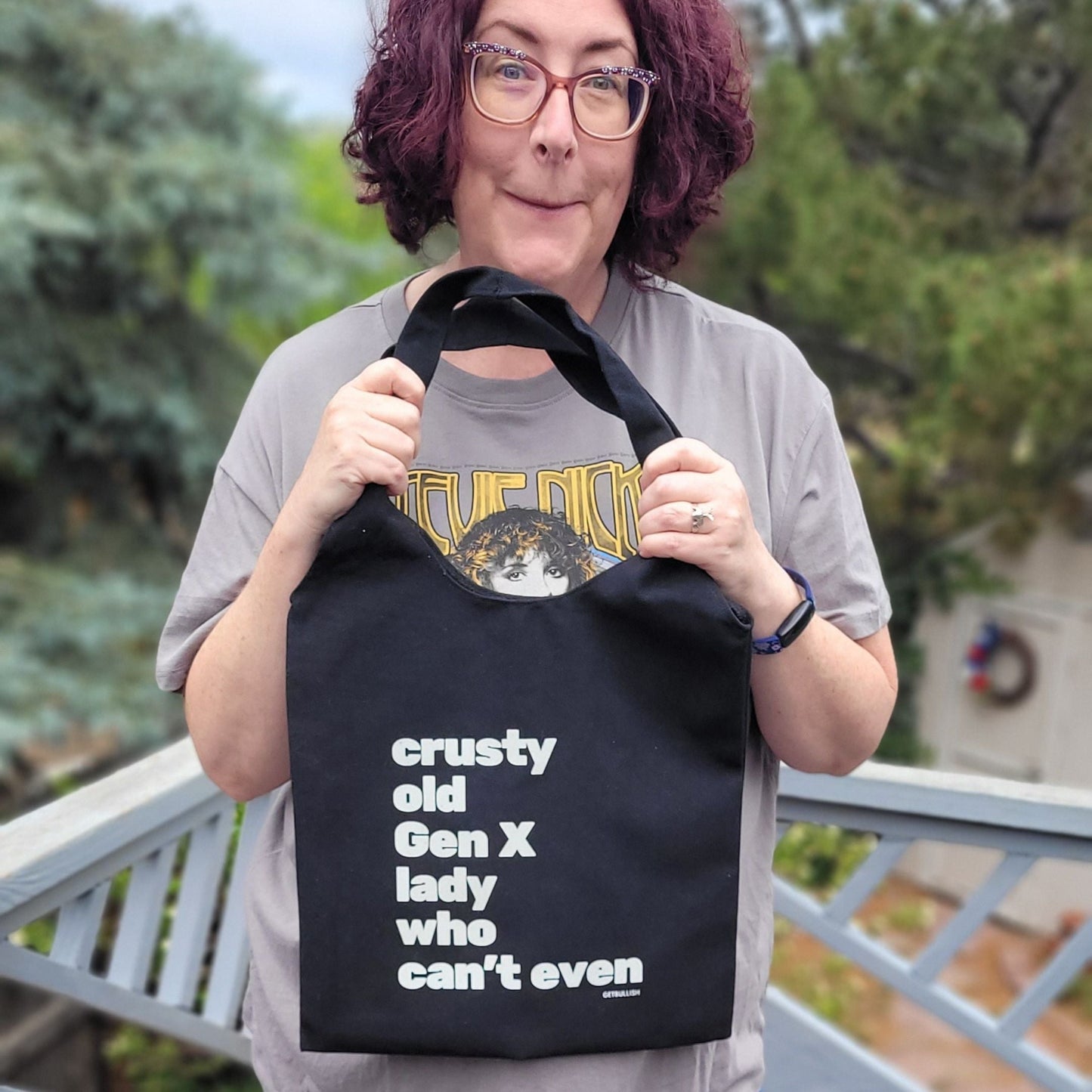 Crusty Old Gen X Lady Who Can't Even Keychain and Tote Bag Bundle | Motel Style Keyholder and Black Canvas Tote