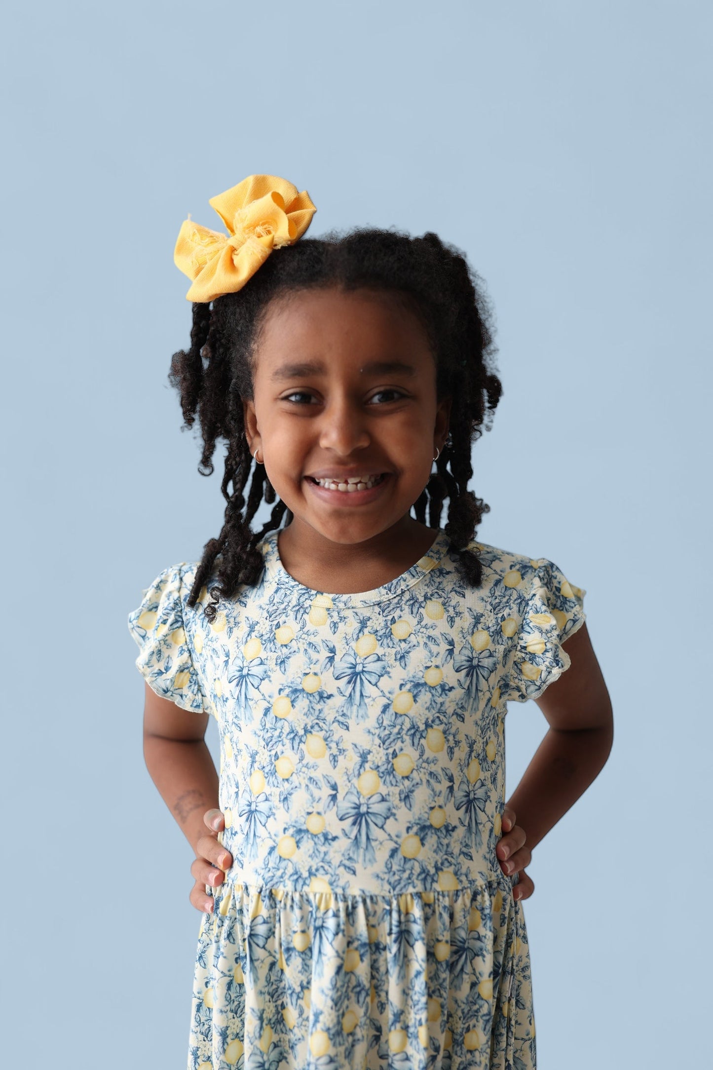 VINTAGE CITRUS TOILE CAP SLEEVE DREAM RUFFLE DRESS