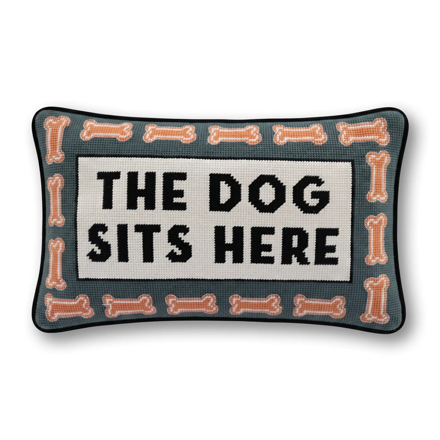 Dog Sits Here Needlepoint Pillow