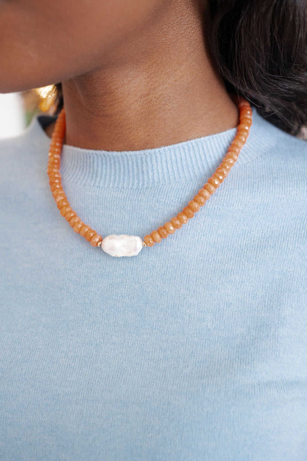 Susie- Quartz Beaded Necklace with freshwater Pearl