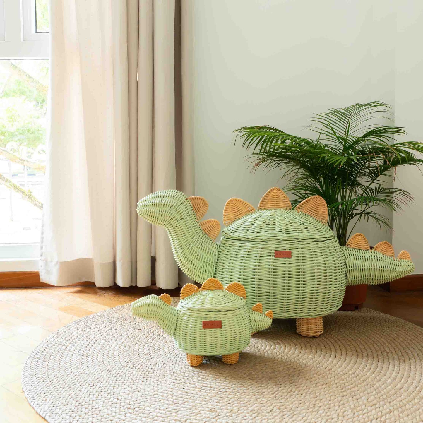 Dinosaur Rattan Storage Basket Mint Green - Small