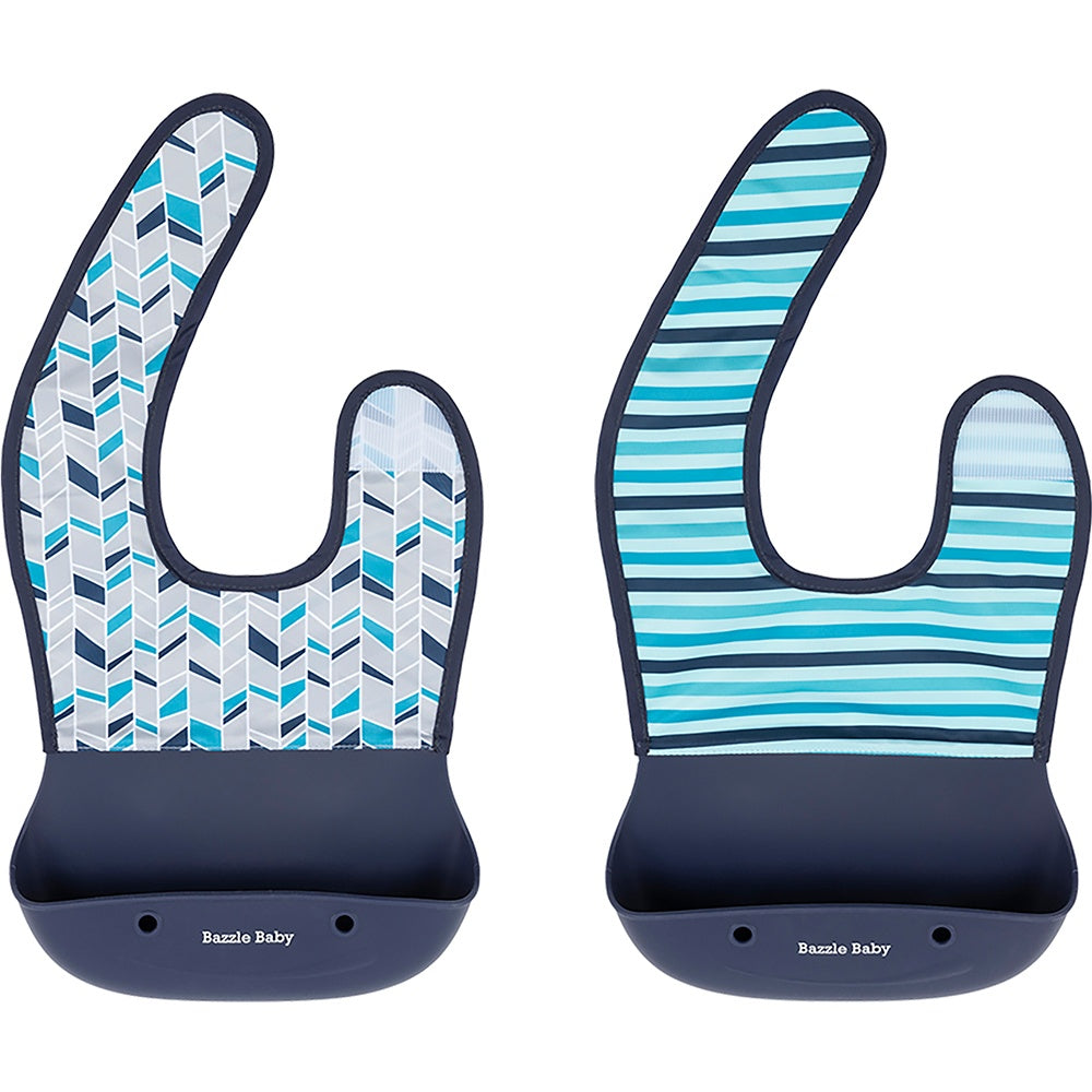 Foodie® Bib -  Roll Up & Button Closed Bib 2-Pack: Silicone + Fabric