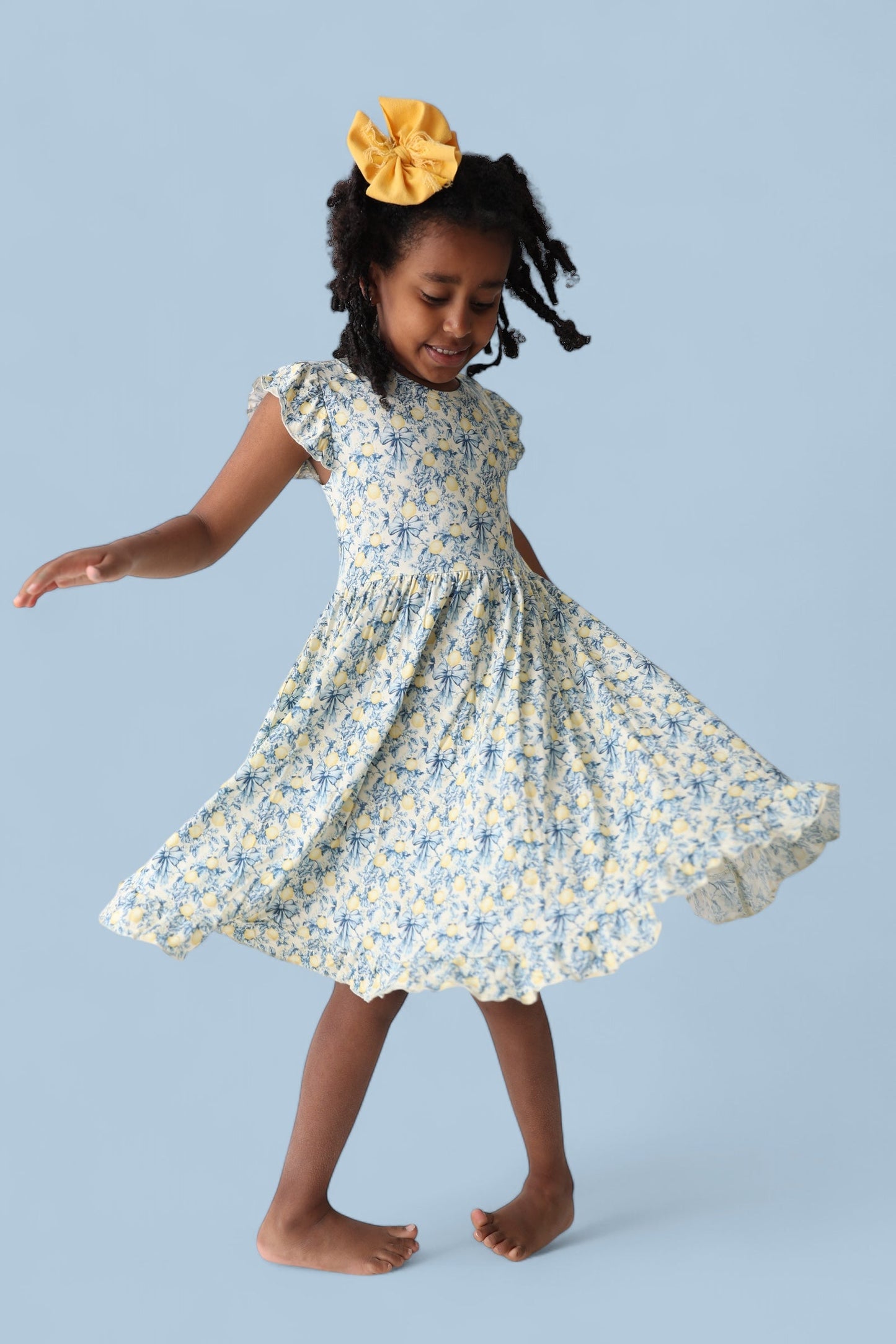 VINTAGE CITRUS TOILE CAP SLEEVE DREAM RUFFLE DRESS