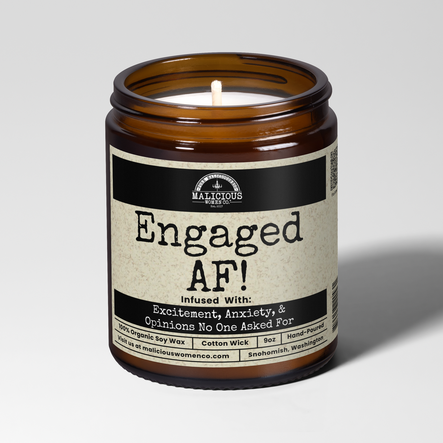 Engaged AF | Scent: Oakmoss & Amber | 9oz Funny Candle | Malicious Women Co