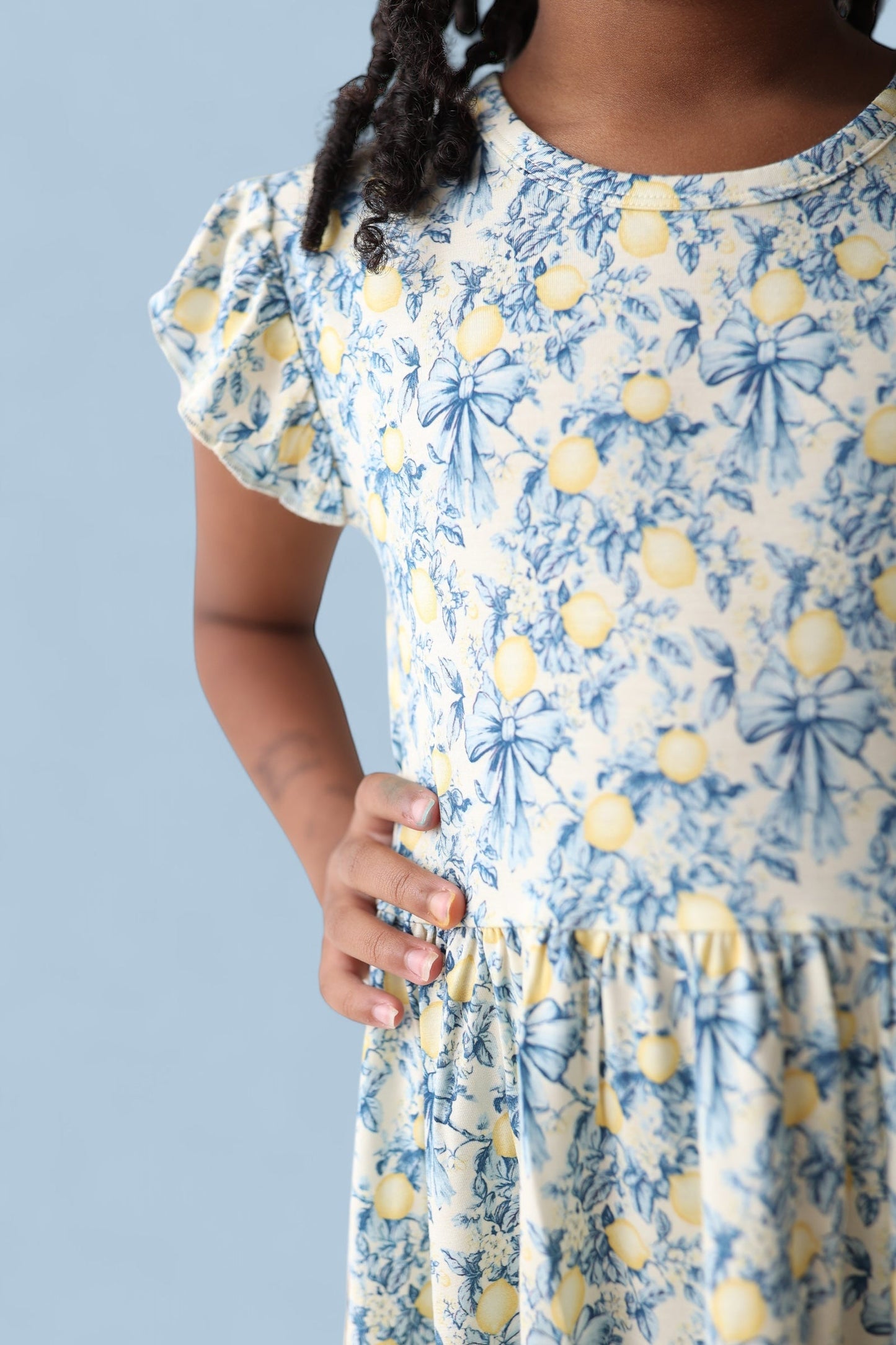 VINTAGE CITRUS TOILE CAP SLEEVE DREAM RUFFLE DRESS