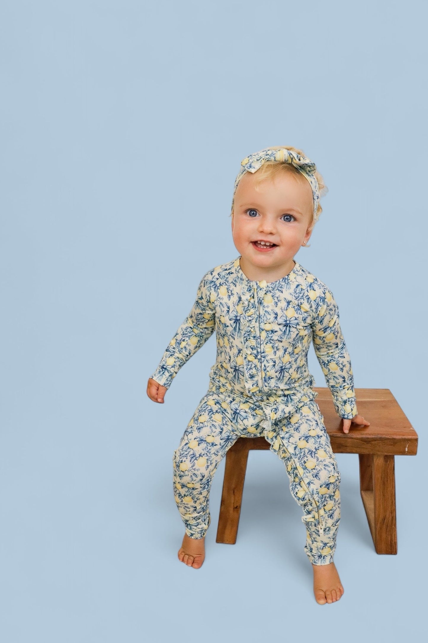 VINTAGE CITRUS TOILE DREAM RUFFLE ROMPER