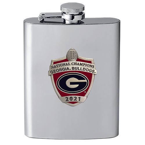 Georgia Bulldogs National Champions 2021 Shield Logo Flask