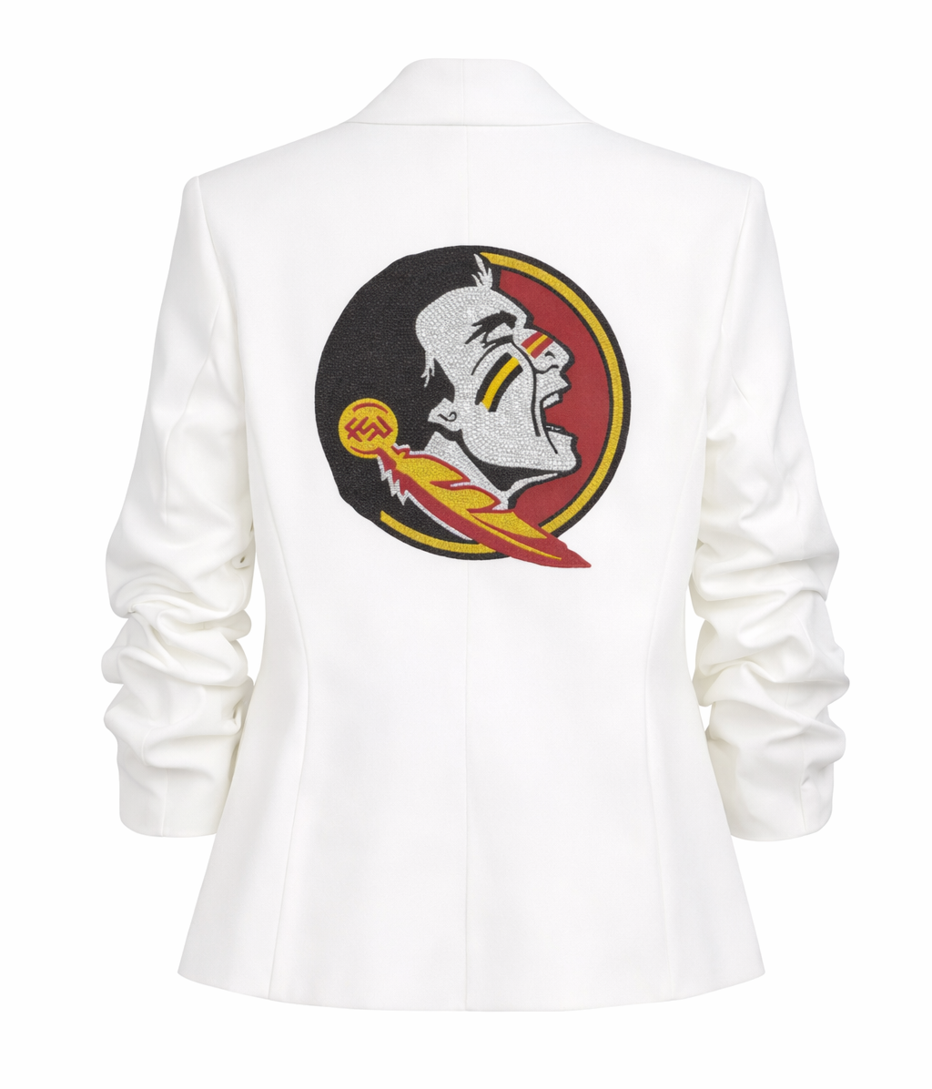 Florida State Mascot White Ruched Blazer