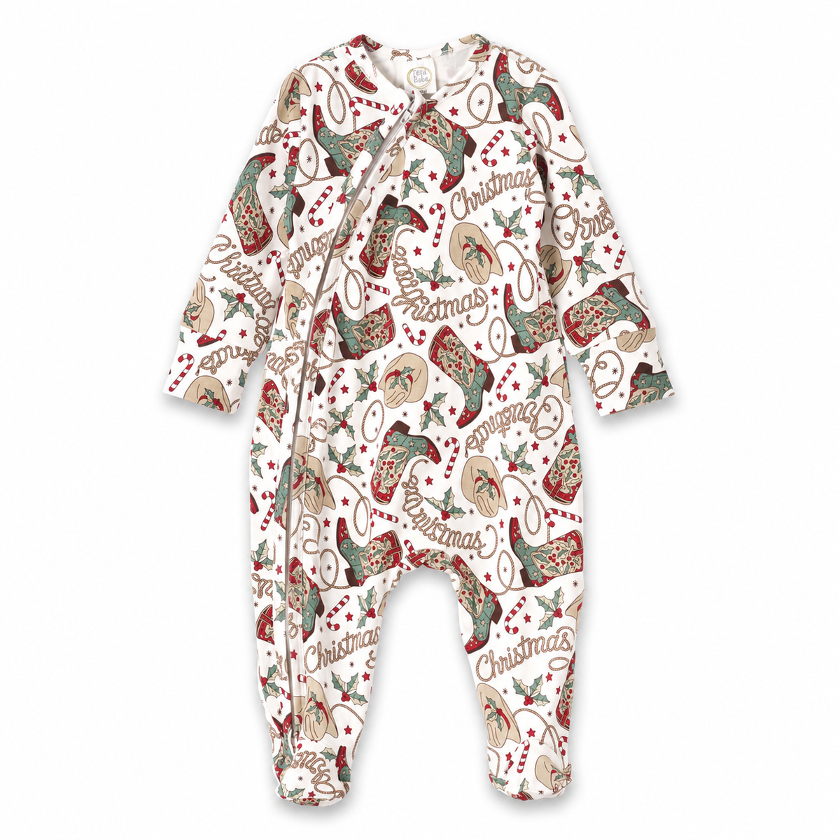 Western Christmas Bamboo Zipper Romper