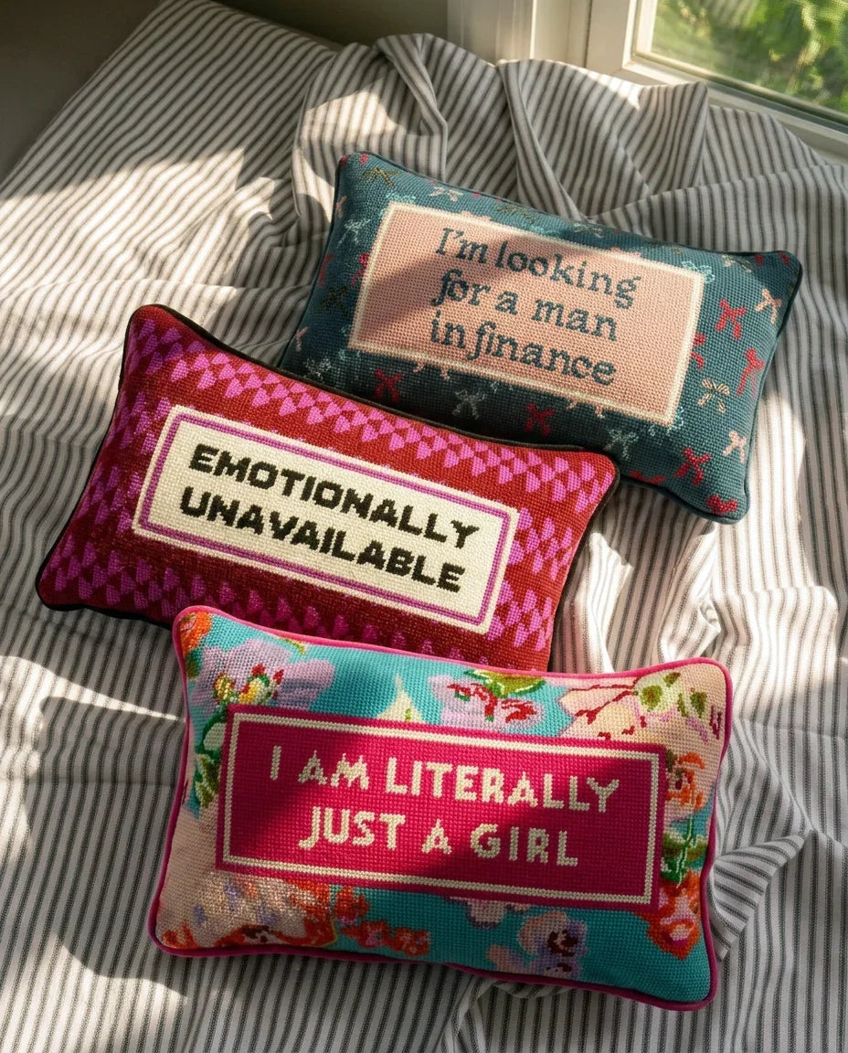 Just A Girl Needlepoint Pillow