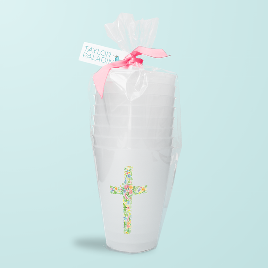 Floral Cross Frosted Cups