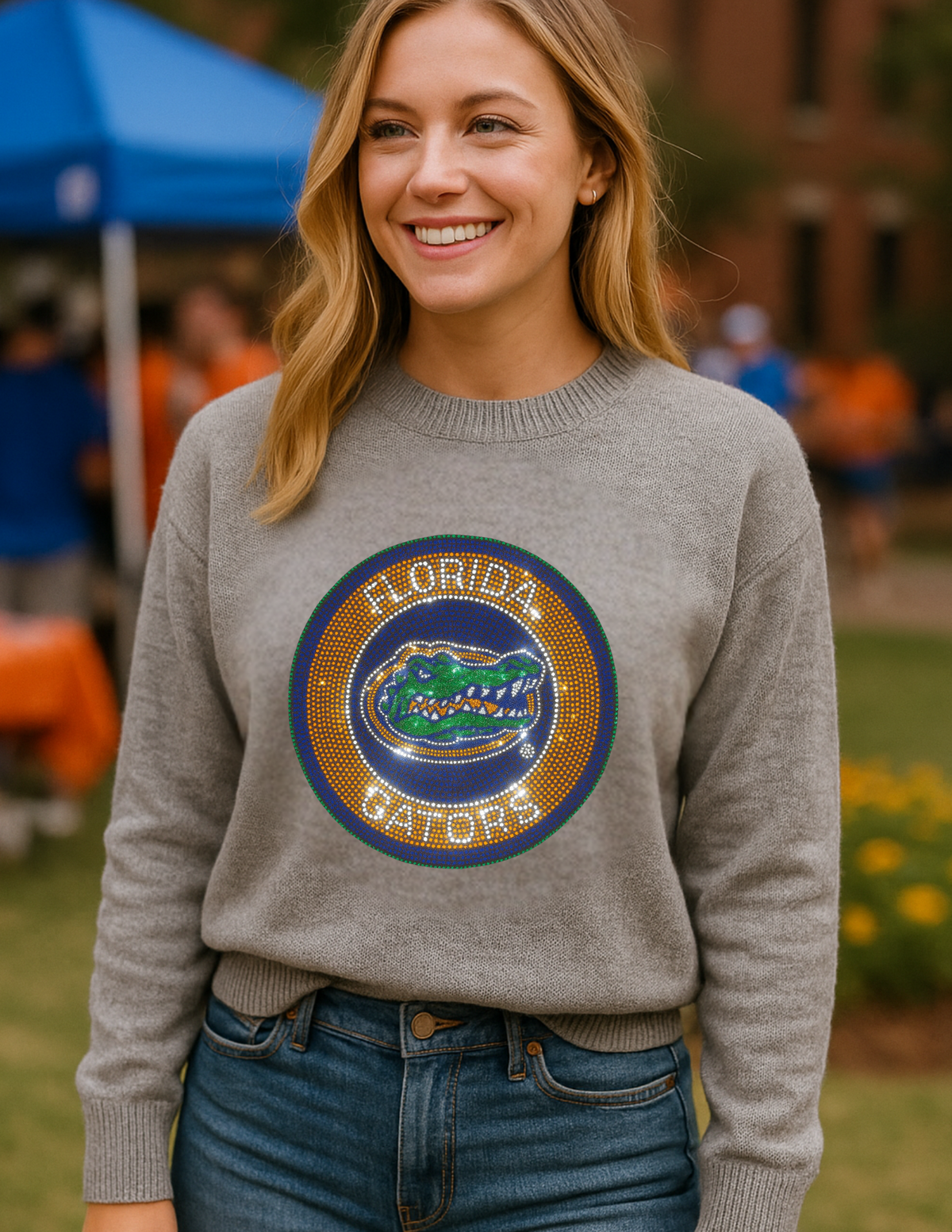 University of Florida Circle Gator Decal Gray Crewneck Long Sleeve Sweater