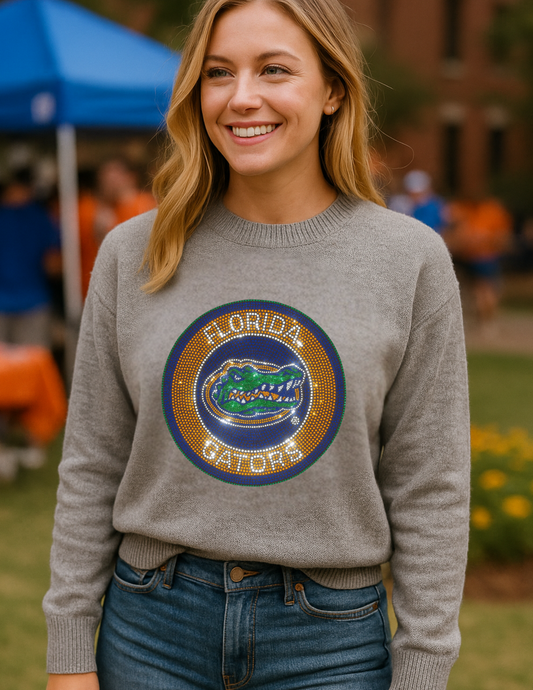 University of Florida Circle Gator Decal Gray Crewneck Long Sleeve Sweater